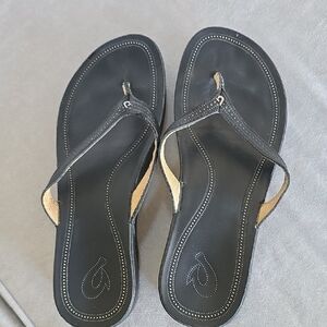 OluKai Women's Leather Wedge Flip Flops